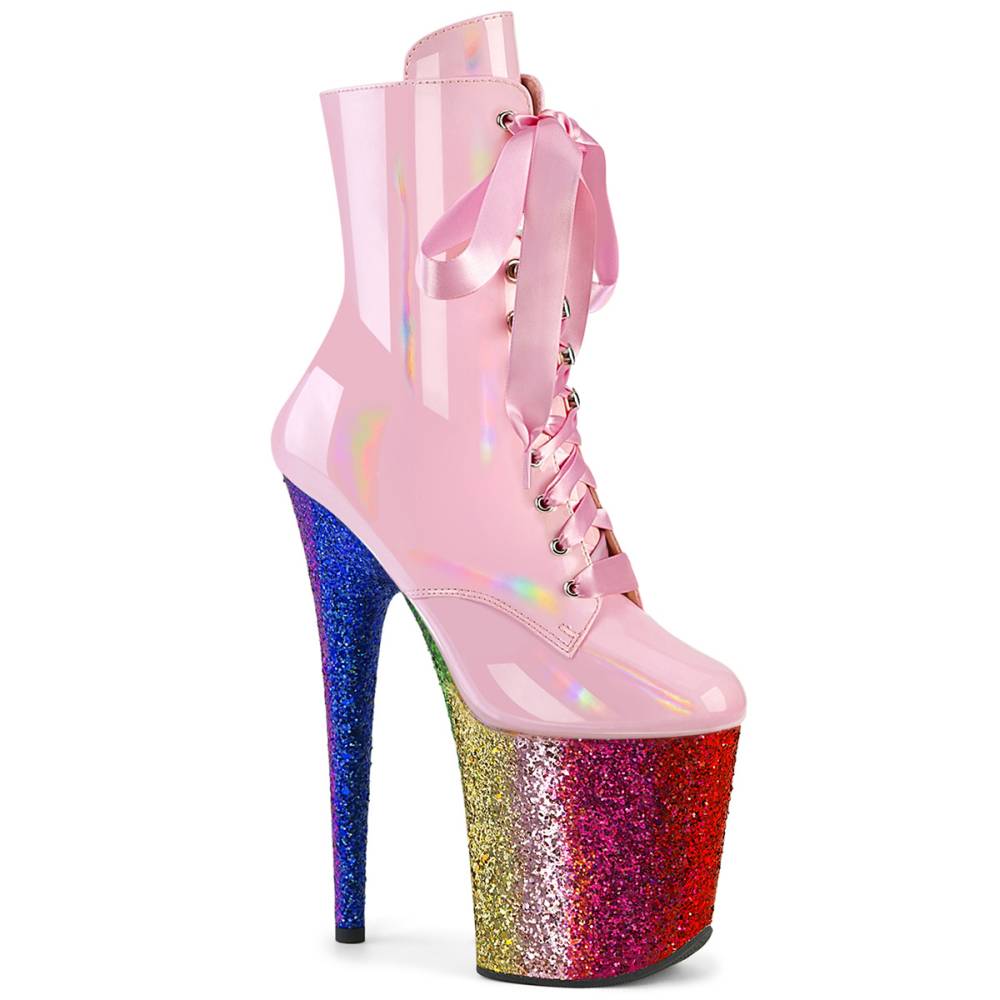 Pleaser - FLAMINGO-1020HG Plateau Laarzen, Paaldans schoenen - Roze/Regenboog